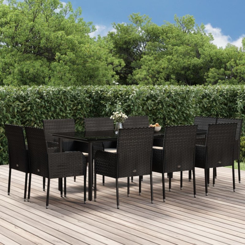 vidaXL Set de comedor jardín 11 pzas con cojines ratán sintético negro vidaXL Set de comedor jardín 11 pzas con cojines ratán sintético negro