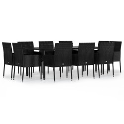 vidaXL Set de comedor jardín 11 pzas con cojines ratán sintético negro