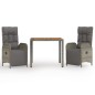 vidaXL Set comedor de jardín 3 piezas con cojines ratán sintético gris vidaXL Set comedor de jardín 3 piezas con cojines ratán sintético gris