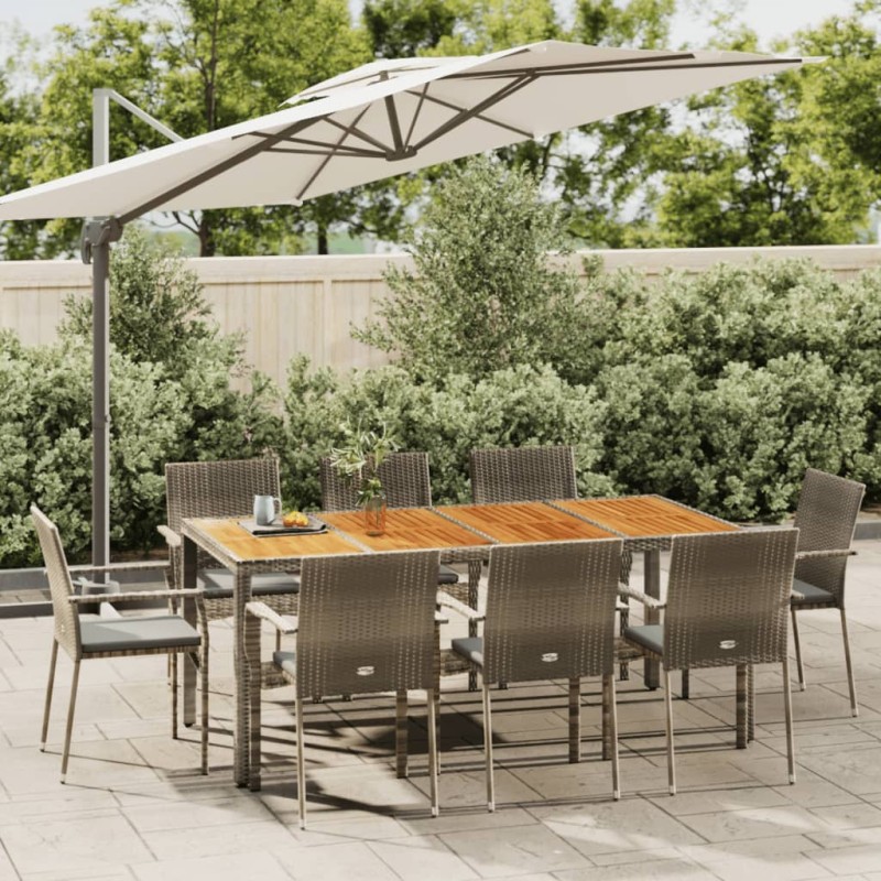 vidaXL Set comedor jardín 9 pzas y cojines ratán sintético gris vidaXL Set comedor jardín 9 pzas y cojines ratán sintético gris