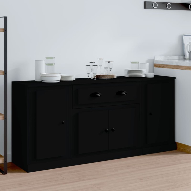 vidaXL Aparadores 3 piezas madera contrachapada negro vidaXL Aparadores 3 piezas madera contrachapada negro