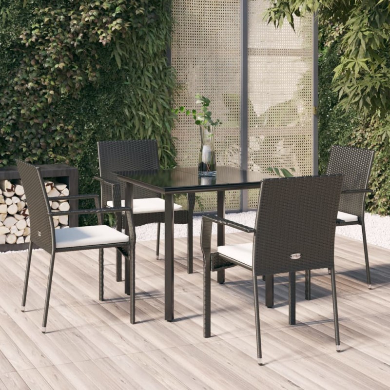 vidaXL Set de muebles jardín 5 pzas con cojines ratán sintético negro vidaXL Set de muebles jardín 5 pzas con cojines ratán sintético negro