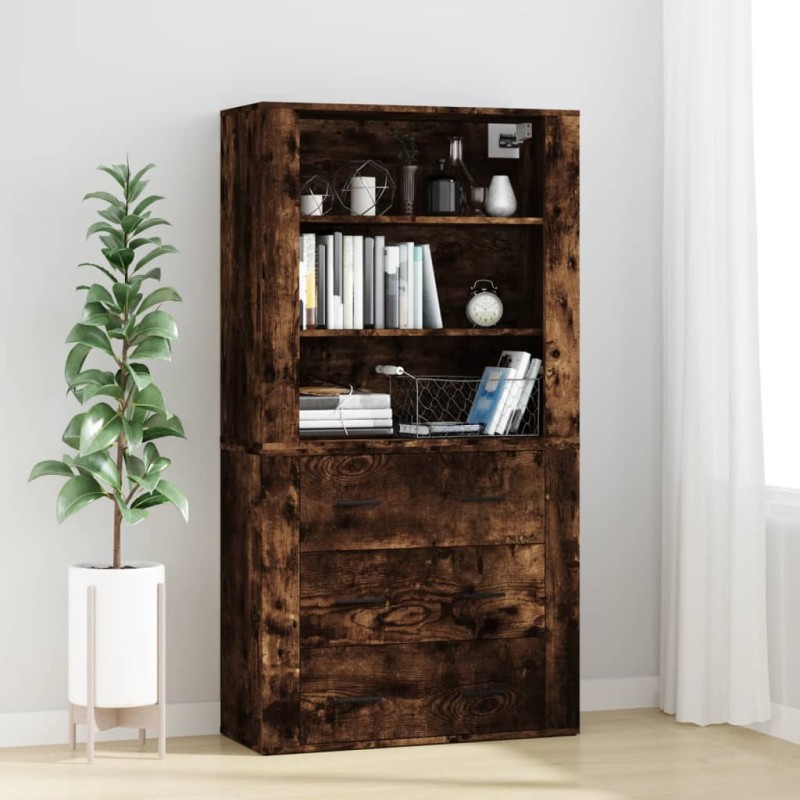 vidaXL Aparador alto madera contrachapada roble ahumado vidaXL Aparador alto madera contrachapada roble ahumado