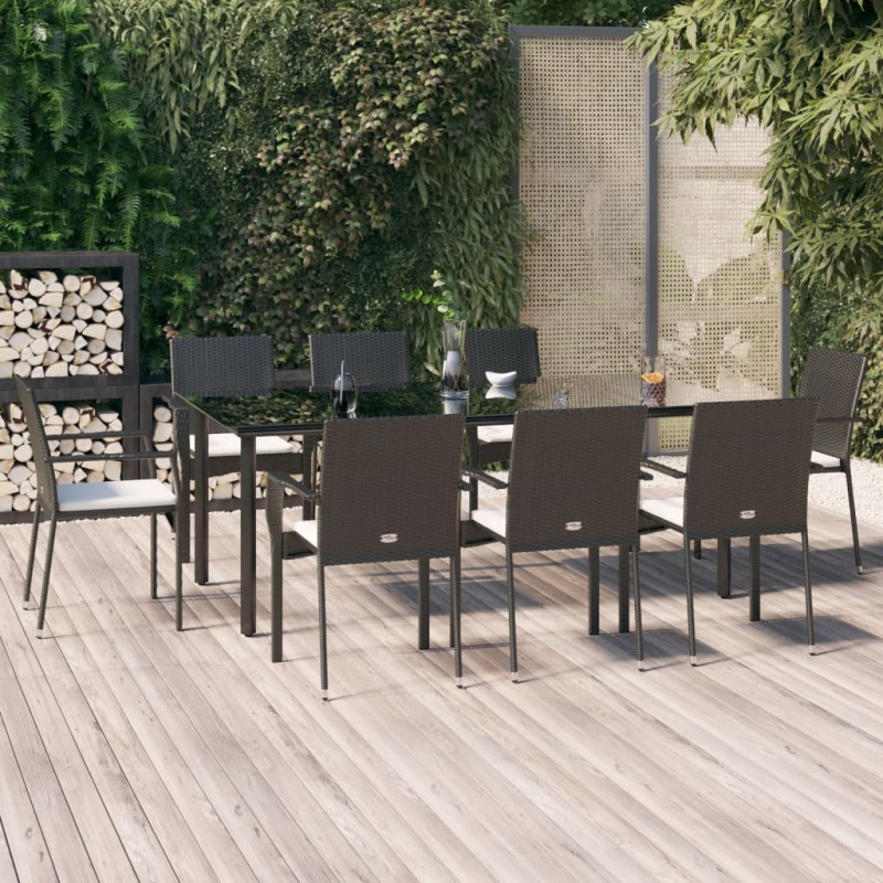 vidaXL Set de comedor de jardín 9 pzas y cojines ratán sintético negro vidaXL Set de comedor de jardín 9 pzas y cojines ratán sintético negro