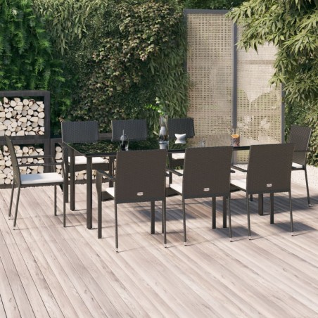 vidaXL Set de comedor de jardín 9 pzas y cojines ratán sintético negro