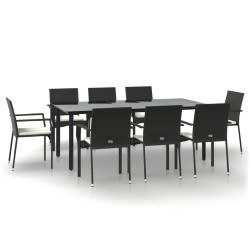 vidaXL Set de comedor de jardín 9 pzas y cojines ratán sintético negro