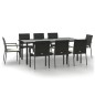 vidaXL Set de comedor de jardín 9 pzas y cojines ratán sintético negro vidaXL Set de comedor de jardín 9 pzas y cojines ratán sintético negro