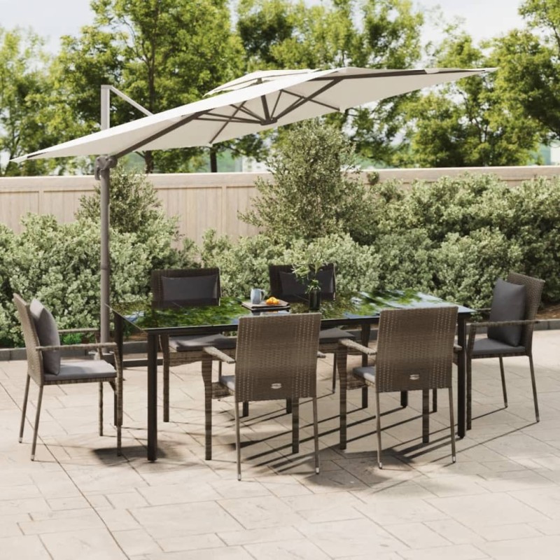 vidaXL Set comedor jardín 7 pzas y cojines ratán sintético negro gris vidaXL Set comedor jardín 7 pzas y cojines ratán sintético negro gris