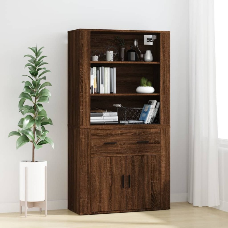 vidaXL Aparador alto madera contrachapada marrón roble