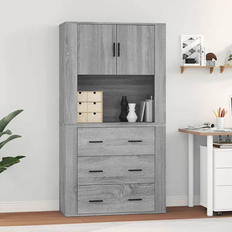 vidaXL Aparador alto de madera contrachapada gris Sonoma vidaXL Aparador alto de madera contrachapada gris Sonoma