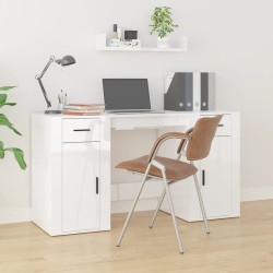 vidaXL Escritorio con armario contrachapada blanco brillo