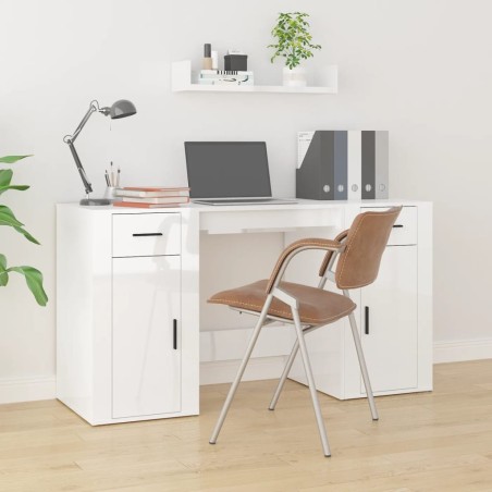 vidaXL Escritorio con armario contrachapada blanco brillo