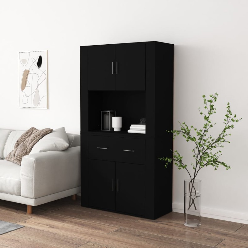 vidaXL Aparador alto madera contrachapada negro vidaXL Aparador alto madera contrachapada negro