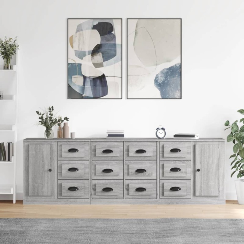vidaXL Aparadores 3 piezas madera contrachapada gris Sonoma vidaXL Aparadores 3 piezas madera contrachapada gris Sonoma