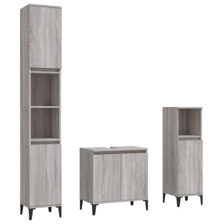 vidaXL Set de muebles de baño 3 pzas madera contrachapada gris sonoma