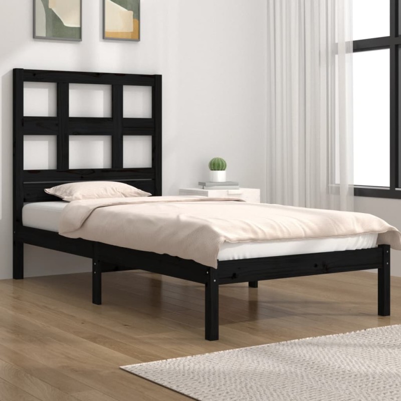 vidaXL Estructura de cama individual madera maciza negra 90x190 cm vidaXL Estructura de cama individual madera maciza negra 90x190 cm