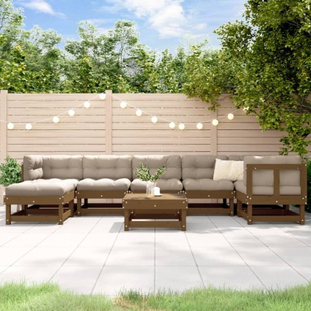 vidaXL Juego muebles jardín 8 pzas y cojines madera maciza marrón miel