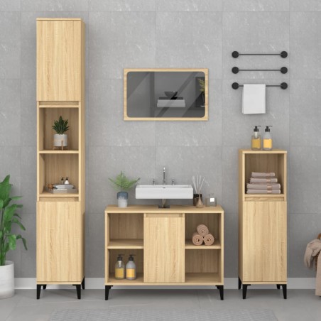 vidaXL Set de muebles de baño 3 pzas madera contrachapada roble Sonoma