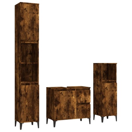 vidaXL Set de muebles baño 3 pzas madera contrachapada roble ahumado