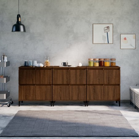 vidaXL Aparadores 3 uds madera contrachapada marrón roble 60x35x70 cm