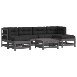vidaXL Juego de muebles de jardín 7 pzas y cojines madera maciza gris