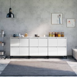 vidaXL Aparadores 3 uds madera contrachapada blanco brillo 60x35x70 cm