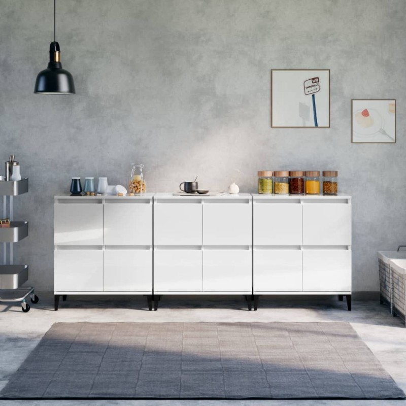 vidaXL Aparadores 3 uds madera contrachapada blanco brillo 60x35x70 cm vidaXL Aparadores 3 uds madera contrachapada blanco brillo 60x35x70 cm