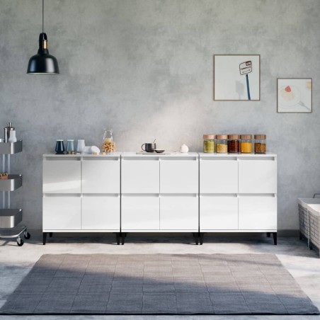 vidaXL Aparadores 3 uds madera contrachapada blanco brillo 60x35x70 cm