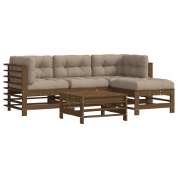 vidaXL Juego muebles jardín 5 pzas y cojines madera maciza marrón miel