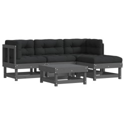 vidaXL Juego de muebles jardín 5 piezas y cojines madera maciza gris