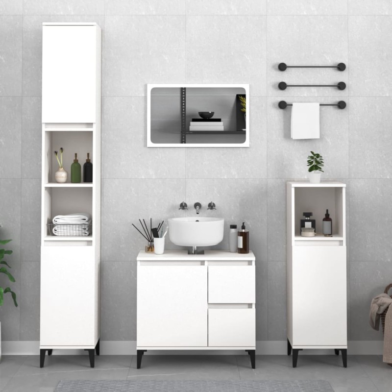 vidaXL Set de muebles de baño 3 piezas madera contrachapada blanco vidaXL Set de muebles de baño 3 piezas madera contrachapada blanco
