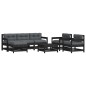 vidaXL Juego de muebles de jardín 7 pzas y cojines madera maciza negro vidaXL Juego de muebles de jardín 7 pzas y cojines madera maciza negro