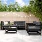 vidaXL Juego de muebles de jardín 6 pzas y cojines madera maciza negro vidaXL Juego de muebles de jardín 6 pzas y cojines madera maciza negro