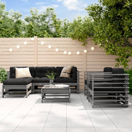 vidaXL Juego de muebles de jardín 7 pzas y cojines madera maciza gris