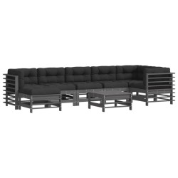 vidaXL Juego de muebles de jardín 8 pzas y cojines madera maciza gris