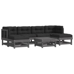 vidaXL Juego de muebles de jardín 7 pzas y cojines madera maciza gris