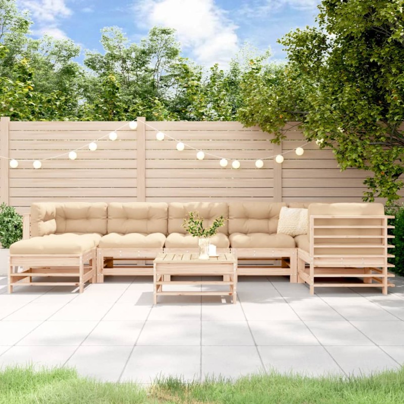 vidaXL Juego de muebles de jardín 8 pzas y cojines madera maciza vidaXL Juego de muebles de jardín 8 pzas y cojines madera maciza