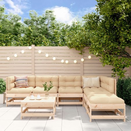 vidaXL Juego de muebles de jardín 7 piezas y cojines madera maciza