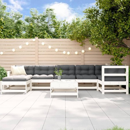 vidaXL Juego de muebles jardín 8 pzas y cojines madera maciza blanco