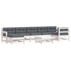 vidaXL Juego de muebles jardín 8 pzas y cojines madera maciza blanco