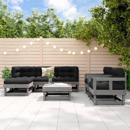 vidaXL Juego de muebles de jardín 7 pzas y cojines madera maciza gris