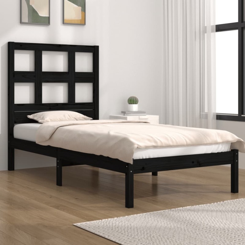 vidaXL Estructura de cama madera maciza de pino negra 100x200 cm vidaXL Estructura de cama madera maciza de pino negra 100x200 cm