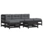 vidaXL Juego de muebles de jardín 6 pzas y cojines madera maciza negro vidaXL Juego de muebles de jardín 6 pzas y cojines madera maciza negro