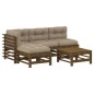 vidaXL Juego muebles jardín 5 pzas y cojines madera maciza marrón miel vidaXL Juego muebles jardín 5 pzas y cojines madera maciza marrón miel