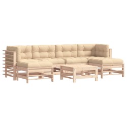 vidaXL Juego de muebles de jardín 7 piezas y cojines madera maciza