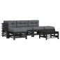 vidaXL Juego de muebles de jardín 6 pzas y cojines madera maciza negro vidaXL Juego de muebles de jardín 6 pzas y cojines madera maciza negro