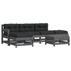 vidaXL Juego de muebles de jardín 6 pzas y cojines madera maciza gris