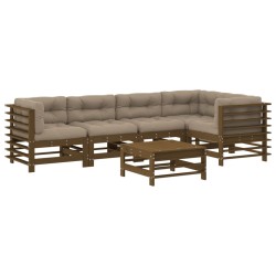 vidaXL Juego muebles jardín 6 pzas y cojines madera maciza marrón miel