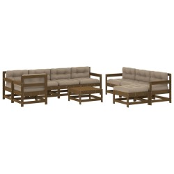 vidaXL Set muebles jardín 10 pzas y cojines madera maciza marrón miel