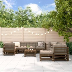 vidaXL Set muebles jardín 10 pzas y cojines madera maciza marrón miel
